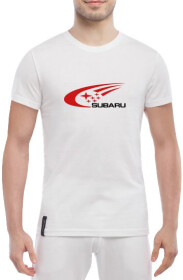 Футболка чоловіча Globuspioner класична Subaru Logo Stars Red біла принт спереду