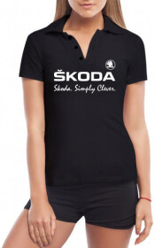 Футболка женская Globuspioner поло Skoda Slogan черная принт спереди