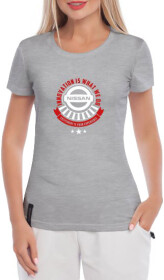 Футболка женская Globuspioner классическая What we do Nissan серая принт спереди