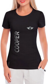 Футболка женская Globuspioner классическая Mini Cooper Big Logo Vertical черная принт спереди