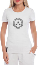 Футболка женская Globuspioner классическая Mercedes-Benz Laurel Leaf Badge белая принт спереди
