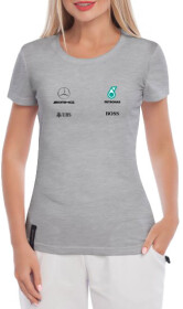 Футболка жіноча Globuspioner класична Mercedes-Benz Logos сіра принт спереду
