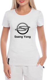 Футболка женская Globuspioner классическая SsangYong Old Logo белая принт спереди