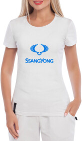Футболка женская Globuspioner классическая SsangYong Logo белая принт спереди