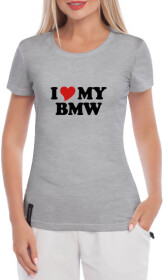 Футболка женская Globuspioner классическая I love My BMW v3 серая принт спереди