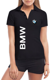 Футболка женская Globuspioner поло BMW Big Logo Vertical черная принт спереди