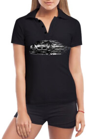 Футболка жіноча Globuspioner поло BMW E92 M3 Glitch чорна принт спереду