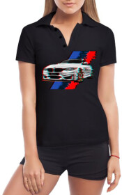 Футболка жіноча Globuspioner поло BMW M4 Glitch чорна принт спереду