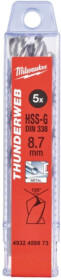 Набір свердл Milwaukee спіральних по металу Thunderweb 4932459873 8.7 мм 5 шт.