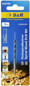 Сверло S&R спиральное по дереву Meister 216820030 3 мм