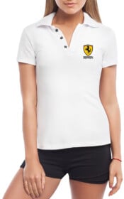 Футболка жіноча Globuspioner поло Ferrari Scuderia Big Logo біла принт спереду