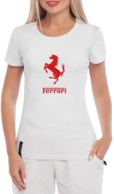 Футболка жіноча Globuspioner класична Ferrari Logo Horse Art біла принт спереду