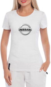Футболка жіноча Globuspioner класична Nissan Logo Silver біла принт спереду