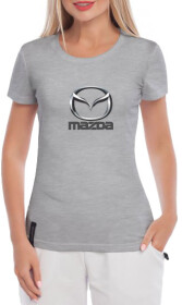 Футболка жіноча Globuspioner класична Mazda Big Sign Silver сіра принт спереду