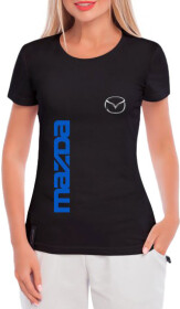 Футболка жіноча Globuspioner класична Mazda Big Sign Vertical Blue чорна принт спереду