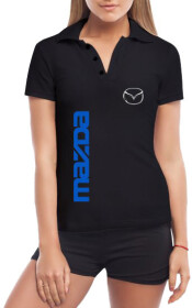 Футболка жіноча Globuspioner поло Mazda Big Sign Vertical Blue чорна принт спереду