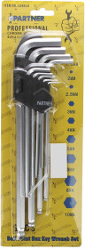 Набор ключей шестигранных Partner PA-509XLB 1,5-10 мм с шарообразным наконечником 9 шт