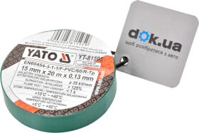 Изолента Yato yt81595 зеленая ПВХ 15 мм х 20 м