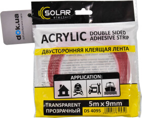 Двосторонній скотч Solar DS4095 на акриловій основі 9 мм x 5 м