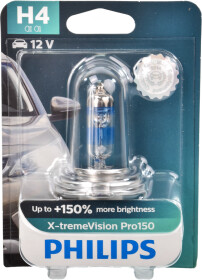 Автолампа Philips X-tremeVision Pro150 H4 P43t-38 55 W 60 W прозрачно-голубая 12342XVPB1