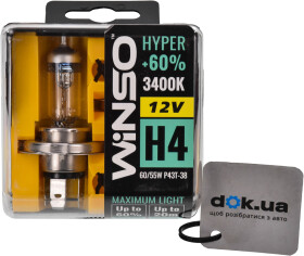 Автолампа Winso Hyper +60% H4 P43t-38 55 W 60 W прозрачная 712430