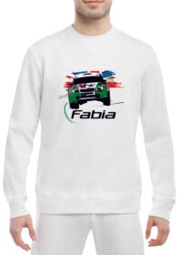 Світшот чоловічий Globuspioner Skoda Fabia Rally принт спереду класичний рукав білий
