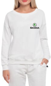 Світшот жіночий Globuspioner Skoda Mini Logo принт спереду спущений рукав білий