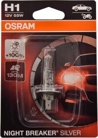 Автолампа Osram Night Breaker Silver H1 P14,5s 55 W прозрачная 64150nbs01b