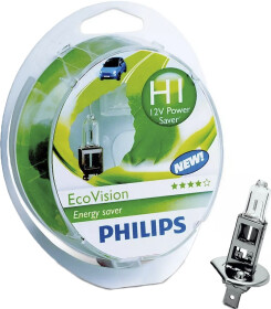 Автолампа Philips Eco Vision H1 P14,5s 55 W прозрачная 12258ECOS2