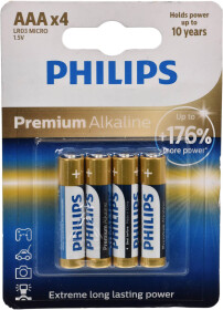 Батарейка Philips Premium Alkaline LR03M4B10 AAA (мизинчиковая) 1,5 V 4 шт