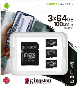 Карта пам’яті Kingston Canvas Select Plus microSDXC 64 ГБ з SD-адаптером SDCS2/64GB-3P1A