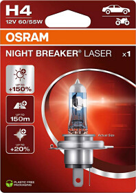 Автолампа Osram Night Breaker Laser H4 P43t 55 W 60 W прозоро-блакитна 64193NL-1BL