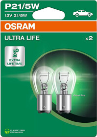 Автолампа Osram Ultra Life P21/5W BAY15d 5 W 21 W прозрачная 7528ULT-2BL