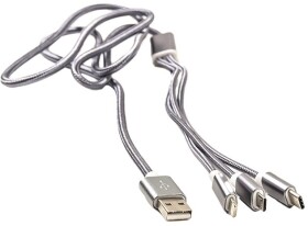 Кабель 3 в 1 PowerPlant USB - Apple Lightning - type-C - Micro USB CA910663 1,2 м