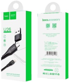 Кабель 2 в 1 Hoco U26 U26LIGHTNINGTYPECBLACK USB - Apple Lighting - USB type-C 1 м